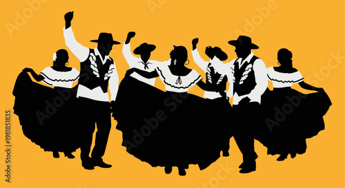 Traditional Folk Dance Silhouette: Festive Celebration
