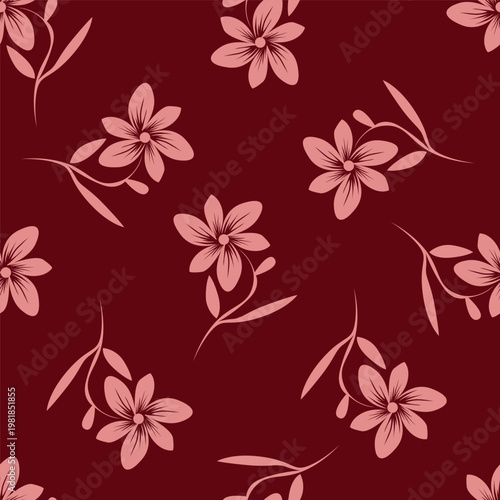 Seamless floral pattern, liberty ditsy print of mini plants in delicate pastel colors. Cute botanical design of tiny hand-drawn flowers and small leaves. Simple romantic pattern. Vector illustration.