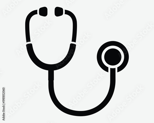 Black stethoscope icon on white background healthcare symbolism and medical equipment
