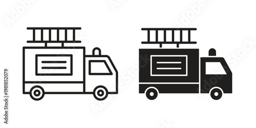 Fire truck icon and symbol. Vector icon editable set