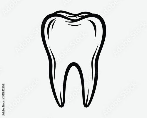 Stylized black and white illustration of a human tooth with root