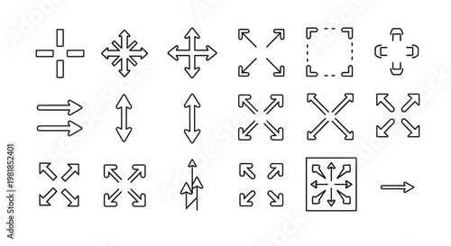 Arrow icons, direction symbols, navigation signs, vector graphics, 25 elements