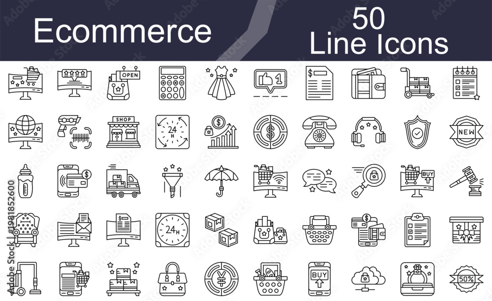 Fototapeta premium Ecommerce Line Icons Collection for Online Shopping & Retail Design