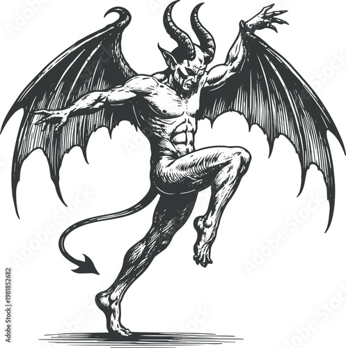 Quadro em tela dancing devil with horns and tail, showcasing a mischievous and playful characte