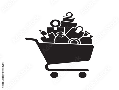 shopping cart filled with bulk office supplies vector illustration