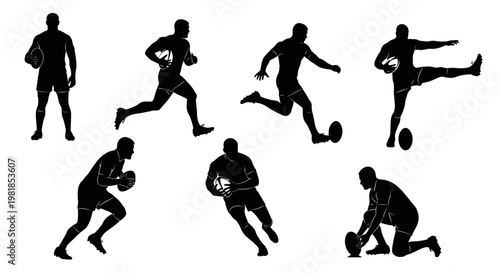 Tableau sur toile Sports Silhouettes, Athletic Vector Icons, Black Football, Soccer, Rugby Players