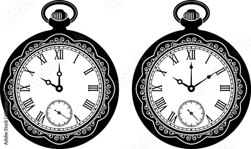 Photos Vintage Pocket Watches with Roman Numerals for Classic, Antique, and Timepiece G