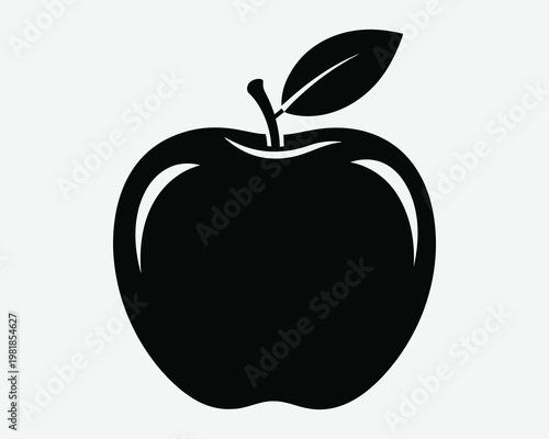 Simple black and white apple icon with leaf a minimalist fruit illustration