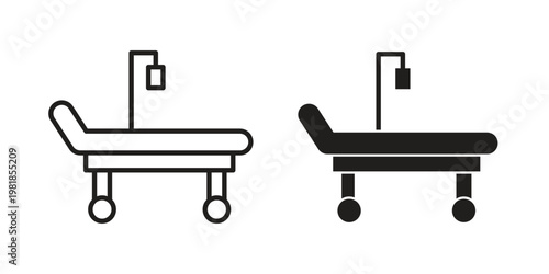 Hospital bed icon and symbol. Vector icon editable set