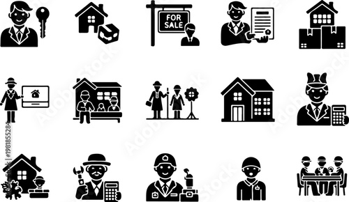 Real Estate and Construction Glyph Icons Set