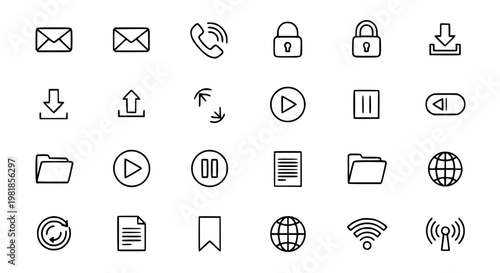 Minimal essential outline icons editable stroke interface symbol vector pack