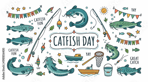 Catfish Day Celebration - Fishing Fun Illustration