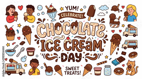 Chocolate Ice Cream Day Sweet Treats Celebration Doodle Art