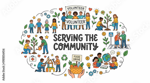 Community Service, Volunteering, Diverse People Helping Together