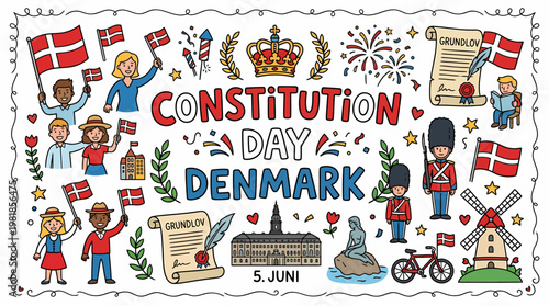 Constitution Day Denmark Celebration - Vector Illustration