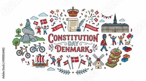 Constitution Day Denmark Celebration Illustration
