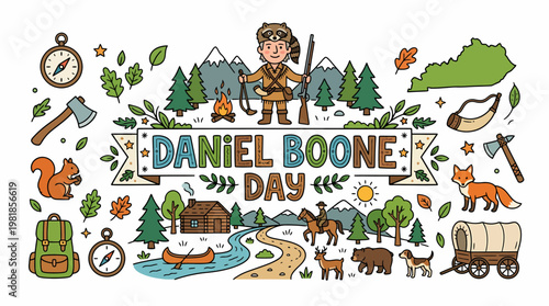 Daniel Boone Day Illustration: Frontier Adventure, Kentucky Nature