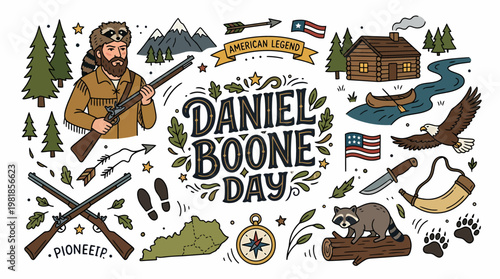 Daniel Boone Day Pioneer Illustration