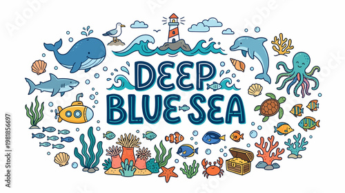 Deep Blue Sea Underwater World Cartoon Illustration