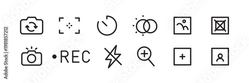Camera Icon Set Photography Photo Video Media Equipment Icons Collection Lens Capture Shooting Vector Symbols for UI UX Web Mobile Apps