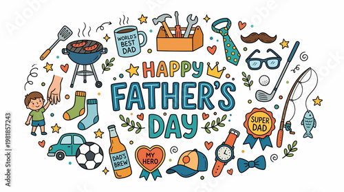 Happy Father's Day Celebration Doodle Illustration