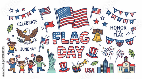 Happy Flag Day USA Celebration - Doodle Style