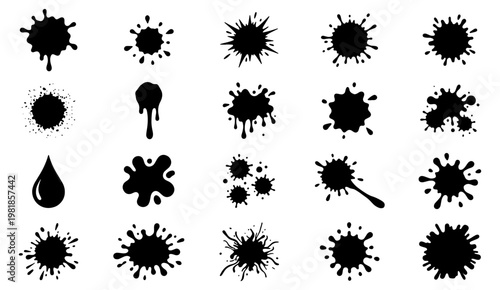 Bild auf Leinwand Black ink splat collection, 20 paint splash vector elements, grunge liquid spray