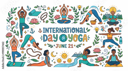 International Day of Yoga Illustration with Diverse People Poses