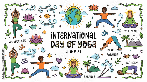International Day of Yoga June 21 - Diverse People Yoga Poses