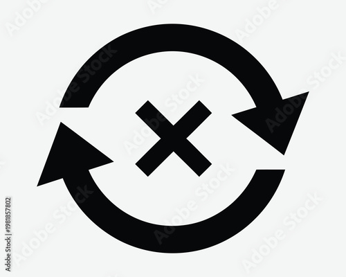 Black circular arrow icon with cross symbol representing cancellation or reset