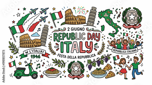 Italy Republic Day Celebration Doodle Art