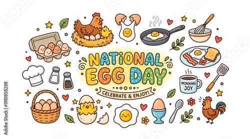 National Egg Day Doodle Art | Chicken, Eggs, Breakfast Food