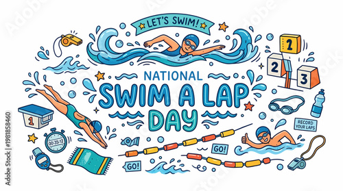 National Swim a Lap Day Celebration - Swimming Fun Illustration