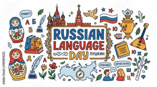 Russian Language Day Celebration with Icons and Symbols