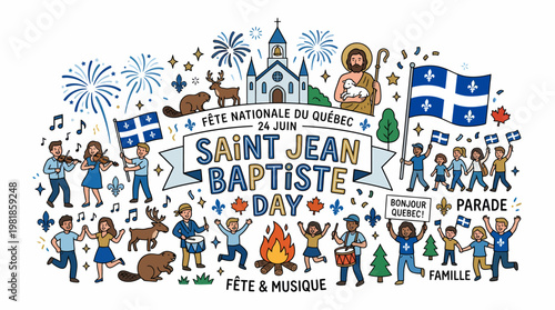 Saint Jean Baptiste Day Celebration in Quebec - Vector Illustration