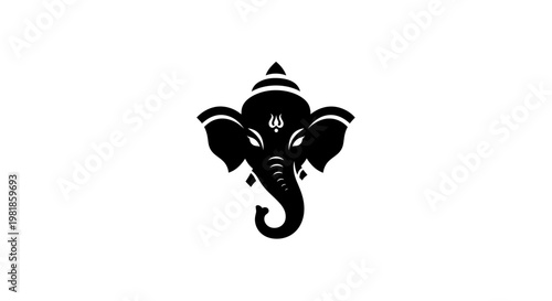 Ganesha Icon Silhouette, Hindu God Elephant Head Logo, Spiritual Symbol