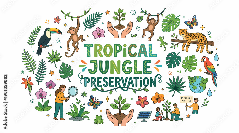 Fototapeta premium Tropical Jungle Preservation: Wildlife, Plants, and Conservation
