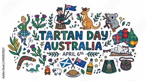 Tartan Day Australia Celebration with Kangaroo, Koala, Bagpipes