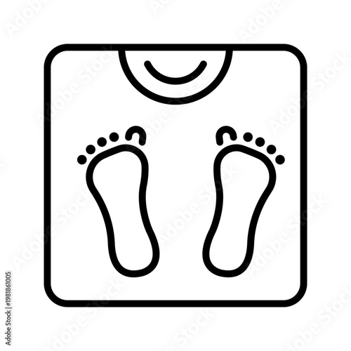 Bathroom scale icon. Healthcare and weighing equipment line symbol. Black and white.