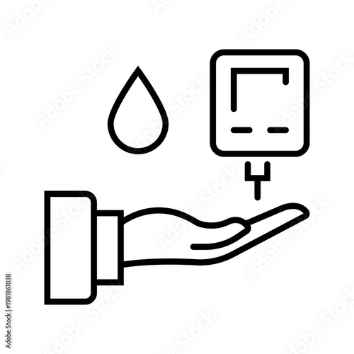 Blood glucose meter icon. Healthcare and diabetes line symbol. Black and white.