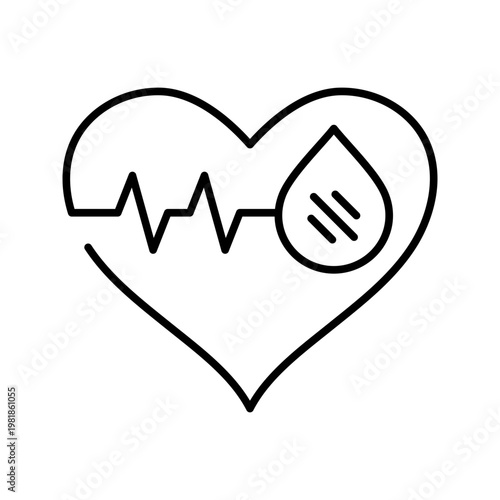 Blood donation icon. Healthcare and blood donation line symbol. Black and white.