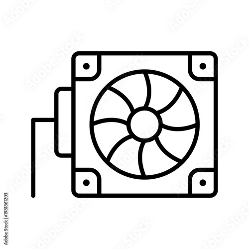 Computer fan icon. Technology and computer hardware line symbol. Black and white.