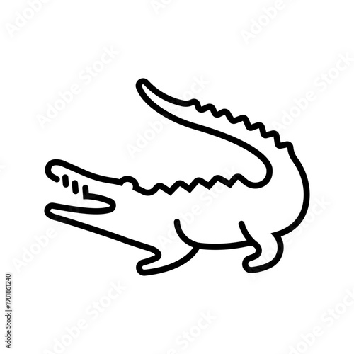 Crocodile animal icon. Nature and reptile line symbol. Black and white.