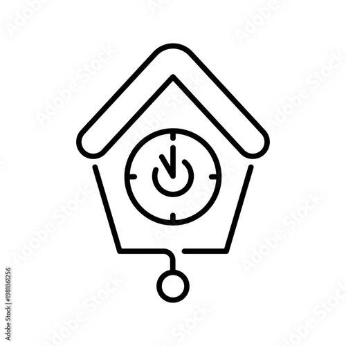 Cuckoo clock icon. Household and cuckoo clock line symbol. Black and white.