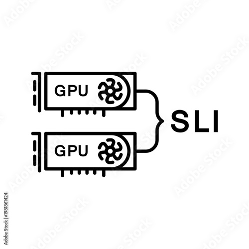Gpu sli icon. Technology and computer hardware line symbol. Black and white.