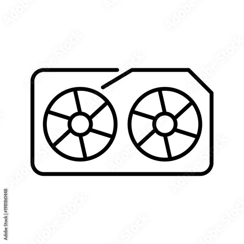 Graphics card icon. Technology and computer hardware line symbol. Black and white.
