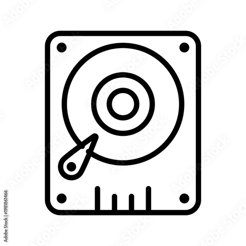 Hard disk drive icon. Technology and computer hardware line symbol. Black and white.