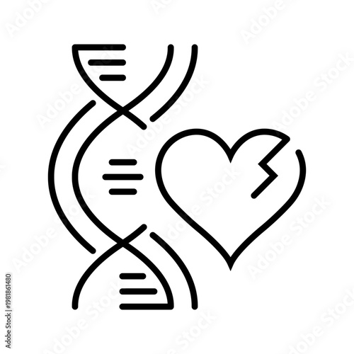 Heart defect icon. Healthcare and congenital heart defect line symbol. Black and white.