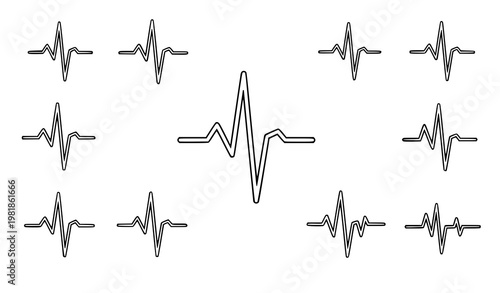 Heartbeat ECG line icon collection medical pulse monitoring vector isolated on white