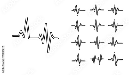 Minimal heartbeat line icon set ECG pulse medical outline vector isolated on white background
